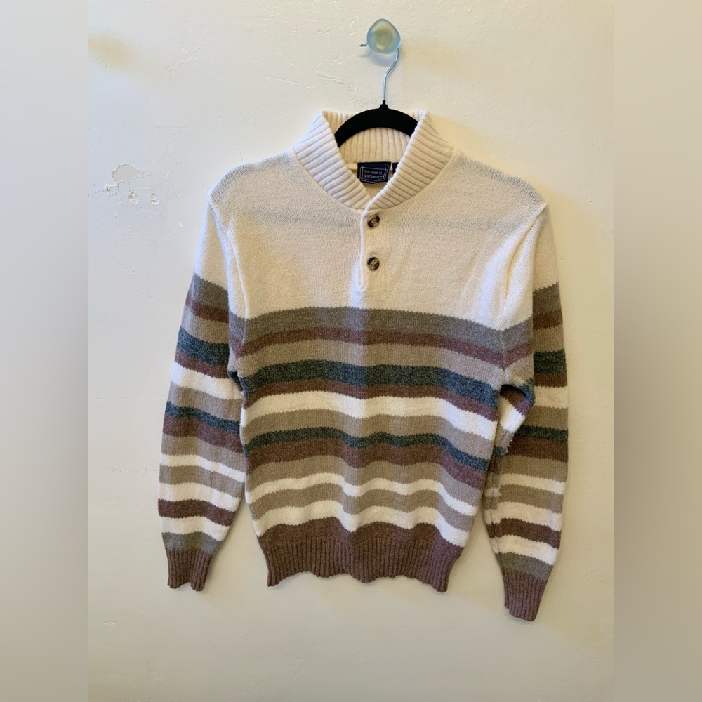 Vintage Striped Sweater Unisex The Union St. Sportswear Co Brown Beige Size M